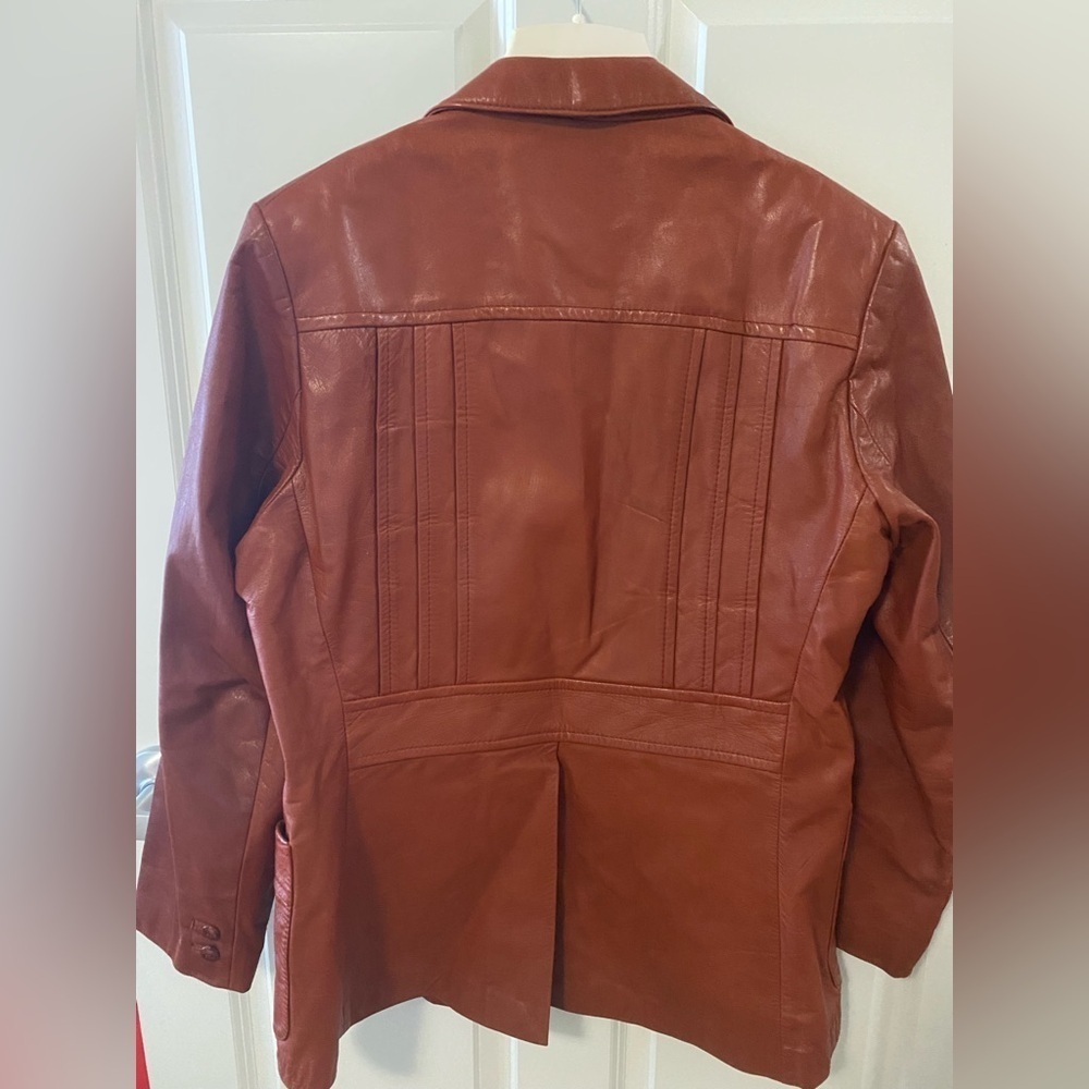 Nino Cerruti by Rue Royale Vintage Leather 1970s Mens Sports Coat Rust Jacket - Picture 3 of 10